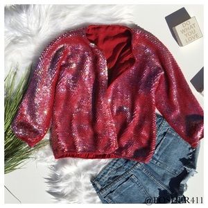 RED VINTAGE SEQUIN CARDIGAN